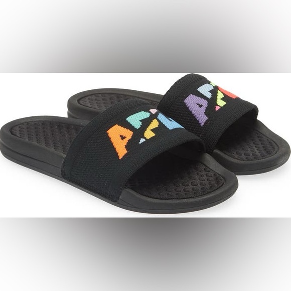 APL TechLoom Knit Sport Slides Black Multicolor Big Logo comfy Sandals NIB 6 - Picture 4 of 11